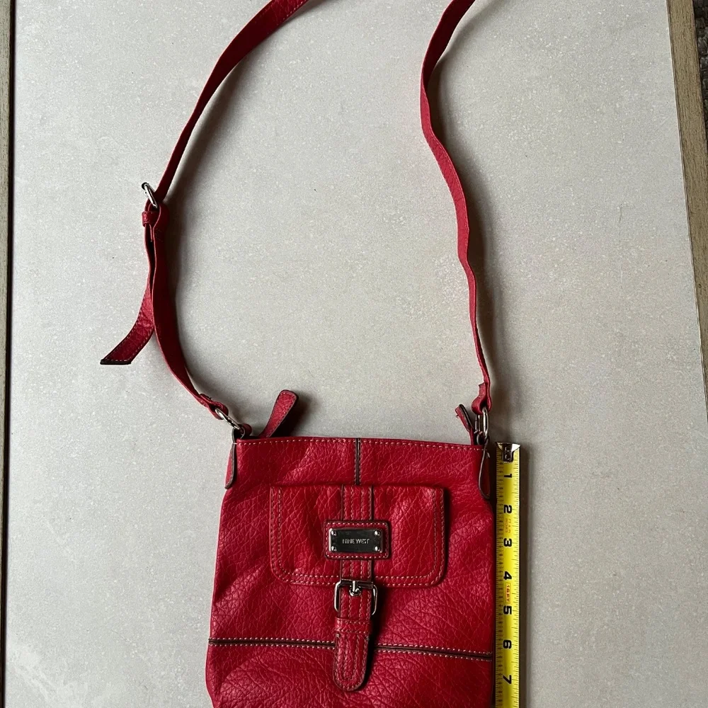 Red Faux Leather Nine West Purse with Adjustable Shoulder Strap